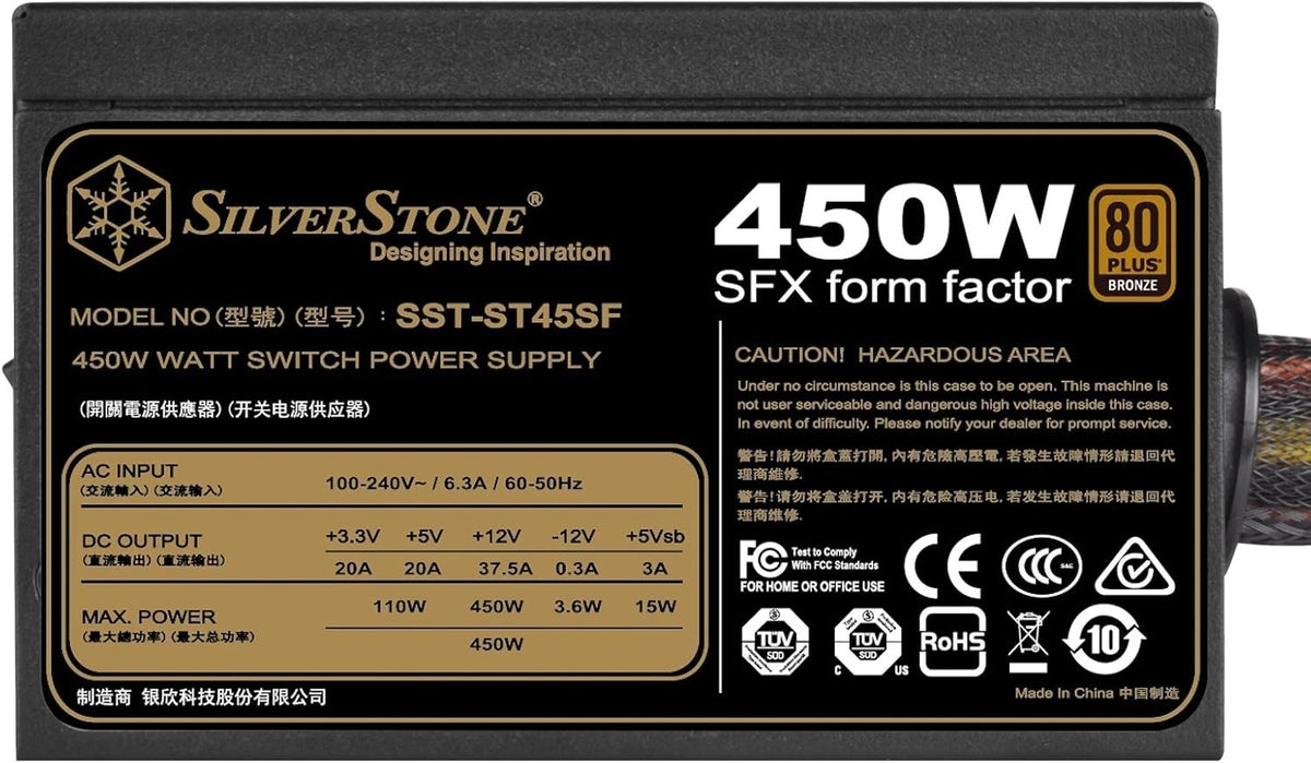 SilverStone 450W SFX Form Factor 80 Plus Bronze Power Supply ST45SF-V3