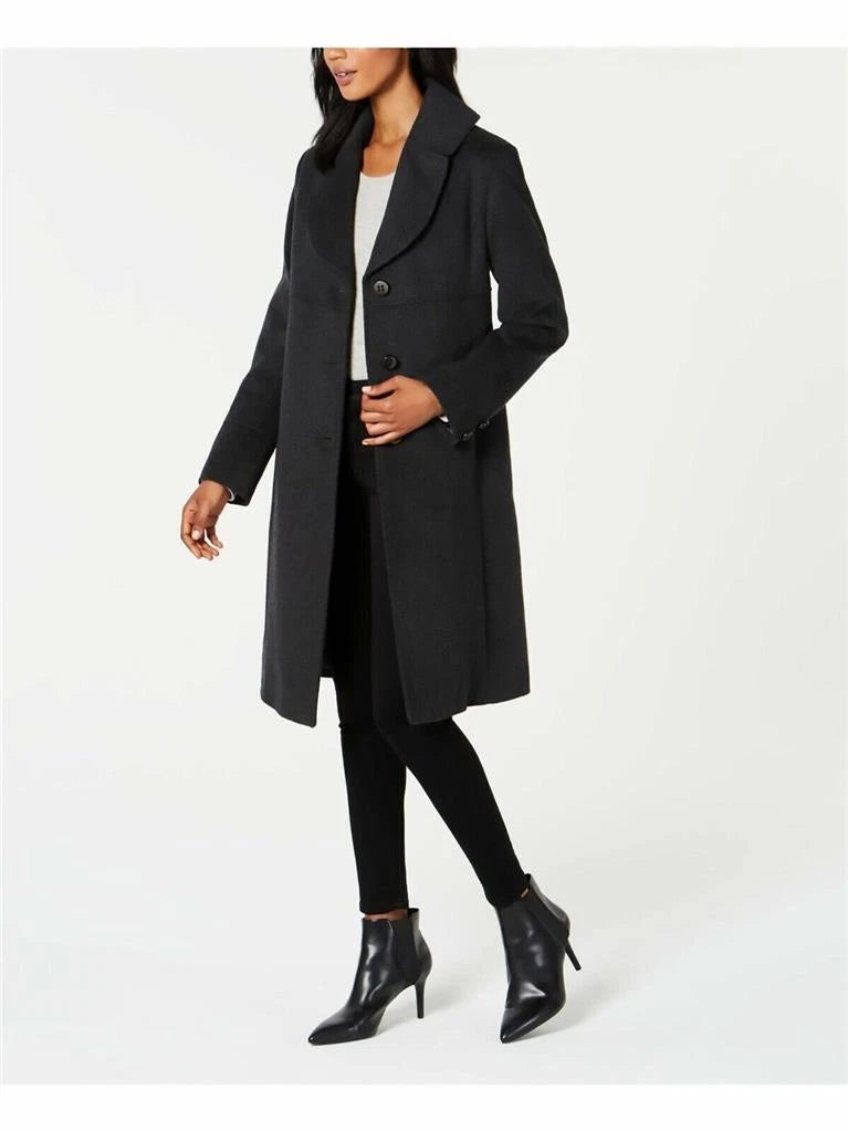 Authentic JONES NY Womens Pocketed Single-Breaste<wbr/>d Walker Coat, BLACK, 4