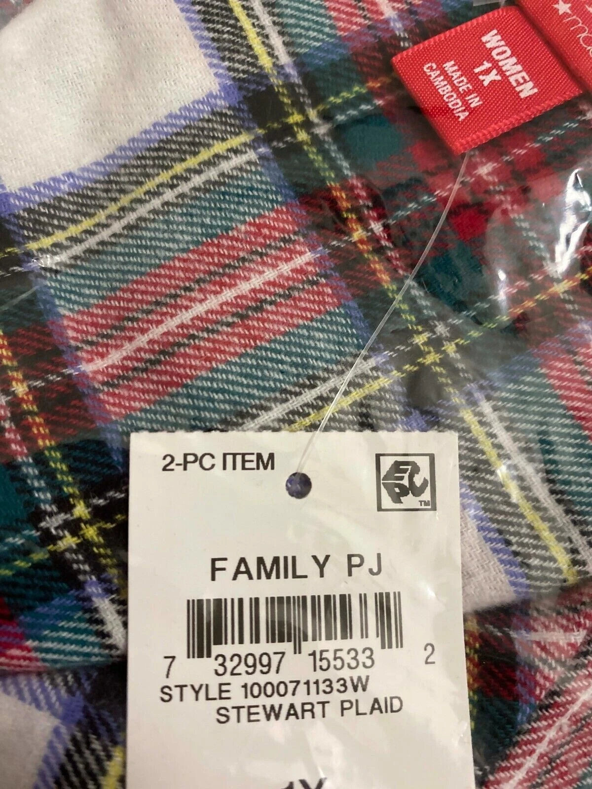 Family Pajamas Women's Plus Size Matching Stewart Plaid Family Pajama Set, 1X