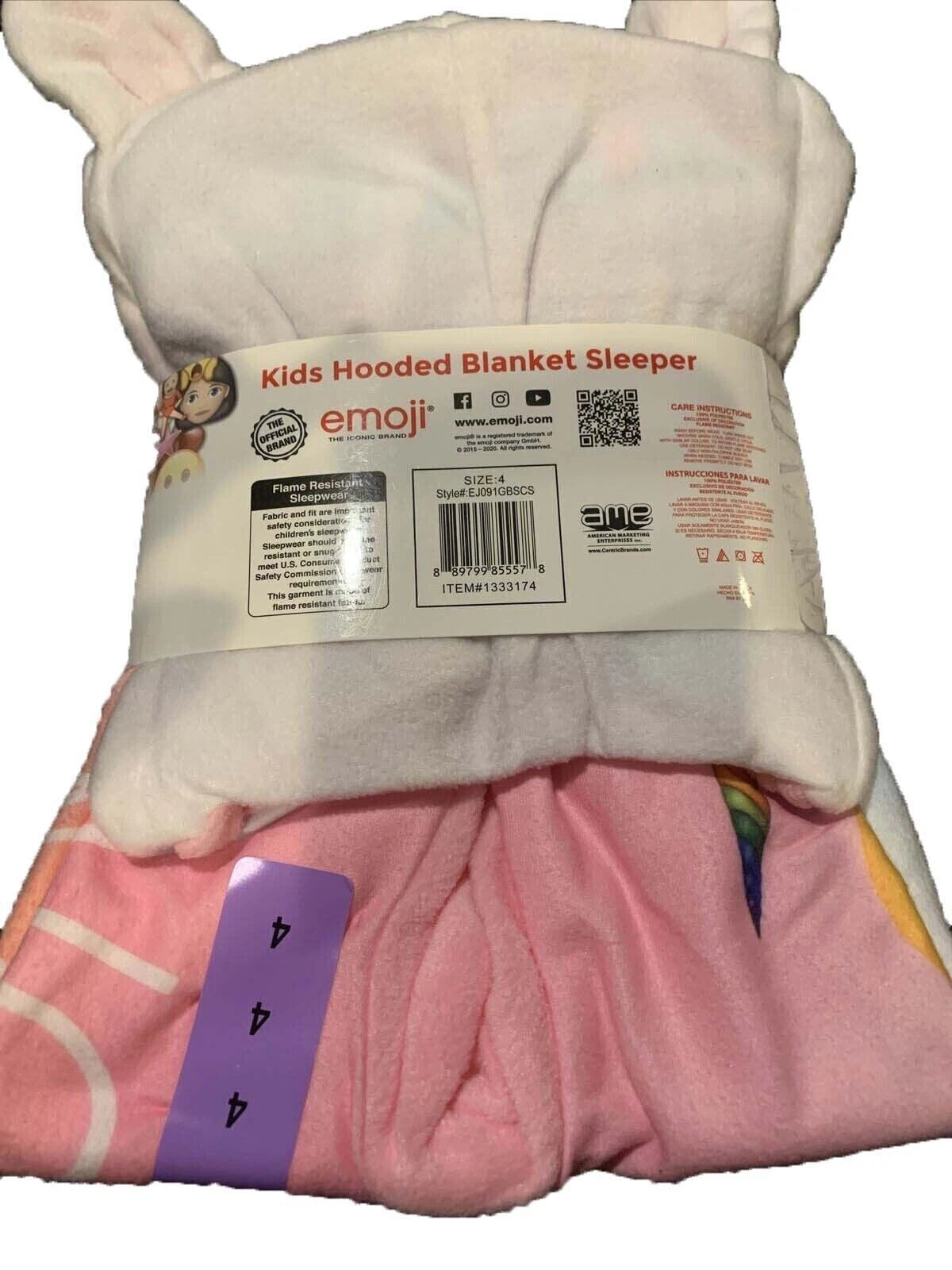 Emoji Girls Kids Hooded Blanket Sleeper, UNICORN HEARTS - SMILEY FACE, 4