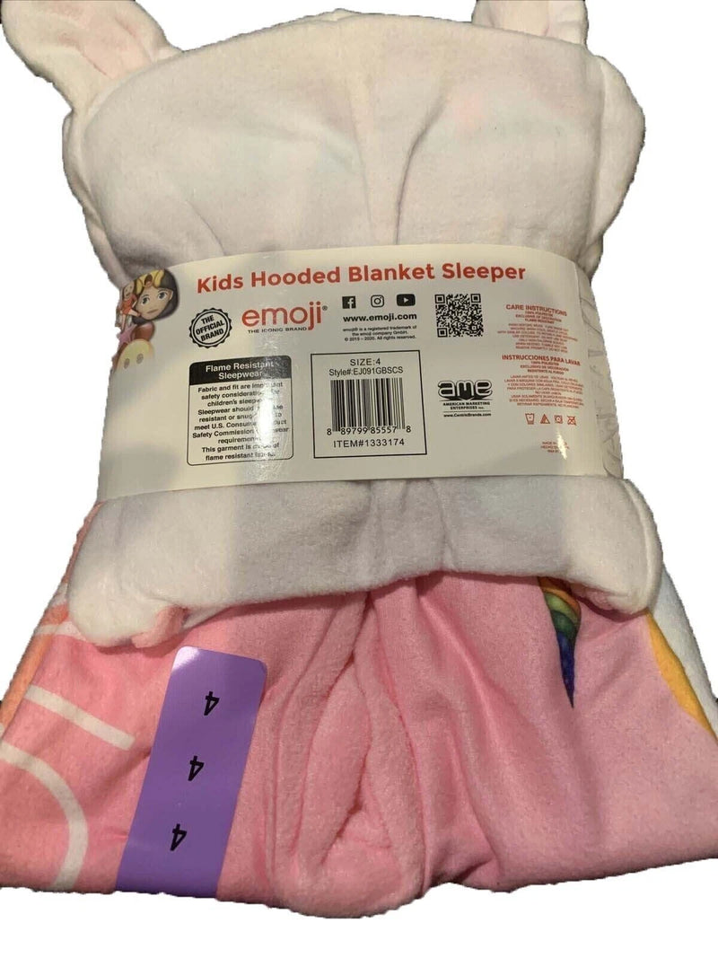 Emoji Girls Kids Hooded Blanket Sleeper, UNICORN HEARTS - SMILEY FACE, 4