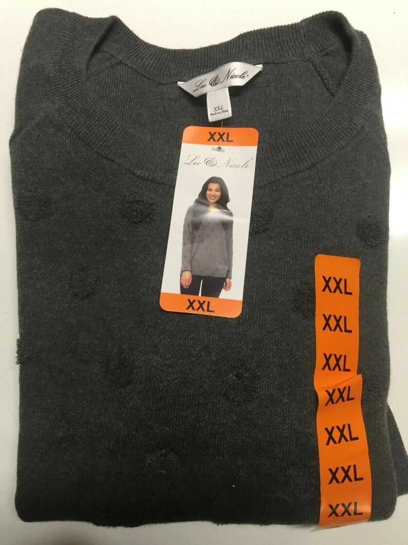 Leo &amp; Nicole Ladies' Pullover Sweater with Textured Circles, Obsidian , XXL