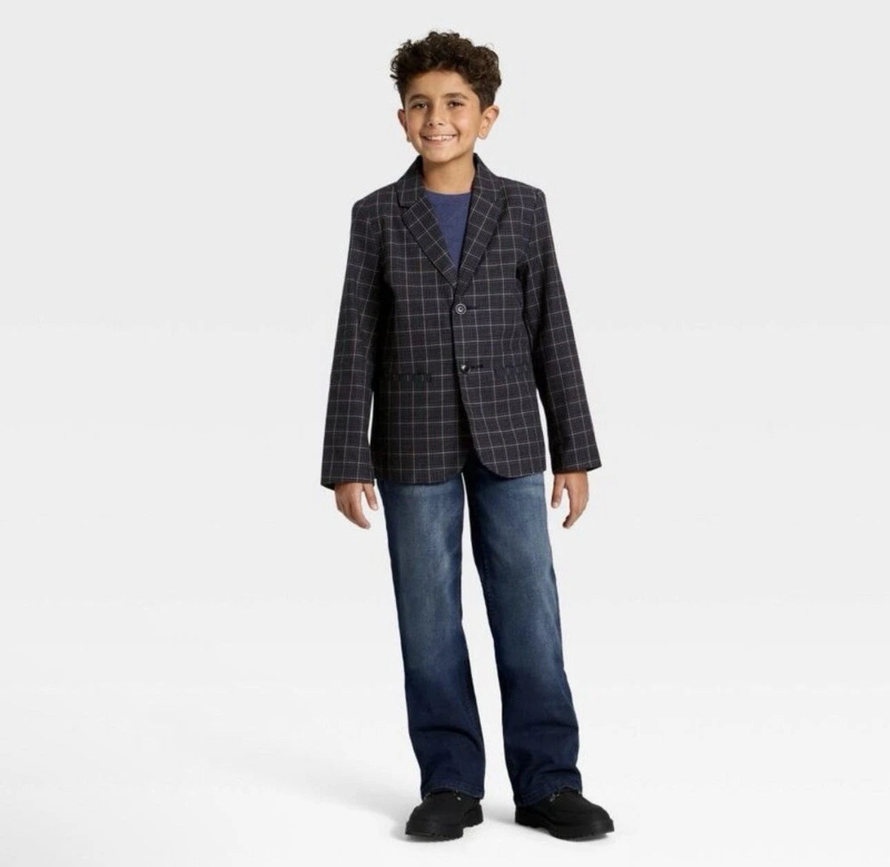 Cat & Jack™ Boys Plaid Suit Jacket, Black / Beige, 10-3