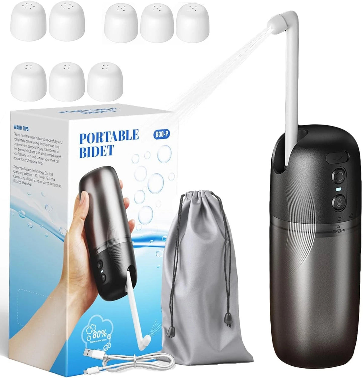 Electric Portable Bidet, Handheld High Pressure Travel Sprayer with 6 Nozzles