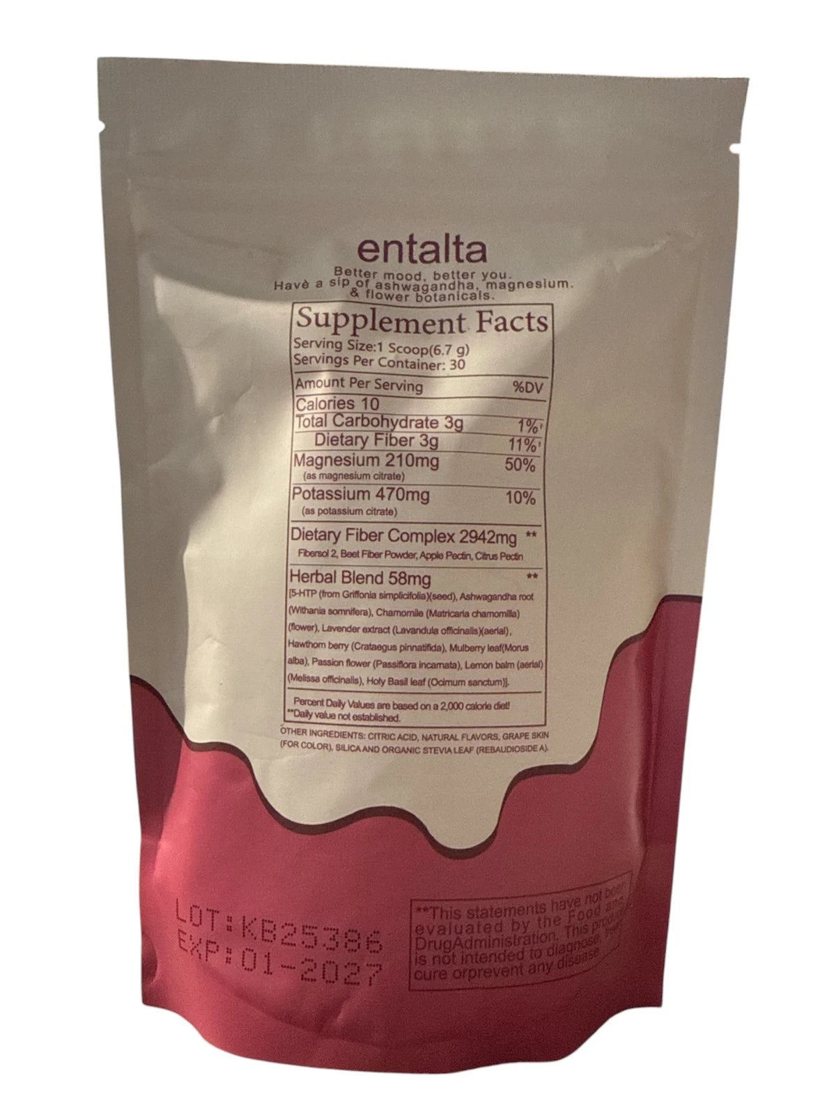 Entalta Magnesium Supplement Drink Mix - Pink Grapefruit - 30 Scoops 7.09oz