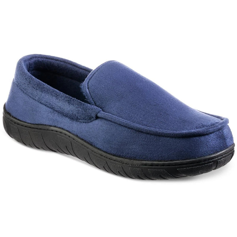 Totes Toasties Men's Memory Foam Rubber Soles Slippers, NAVY BLUE, M