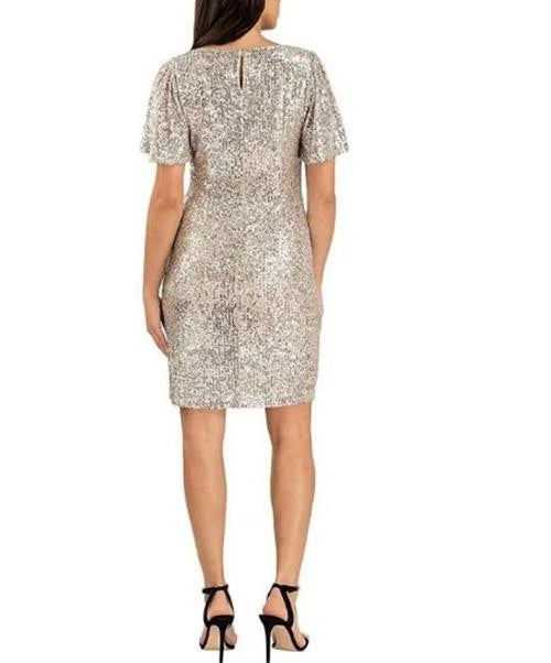 Hilary Radley Womens Sequin Dress, CHAMPAGNE, Small
