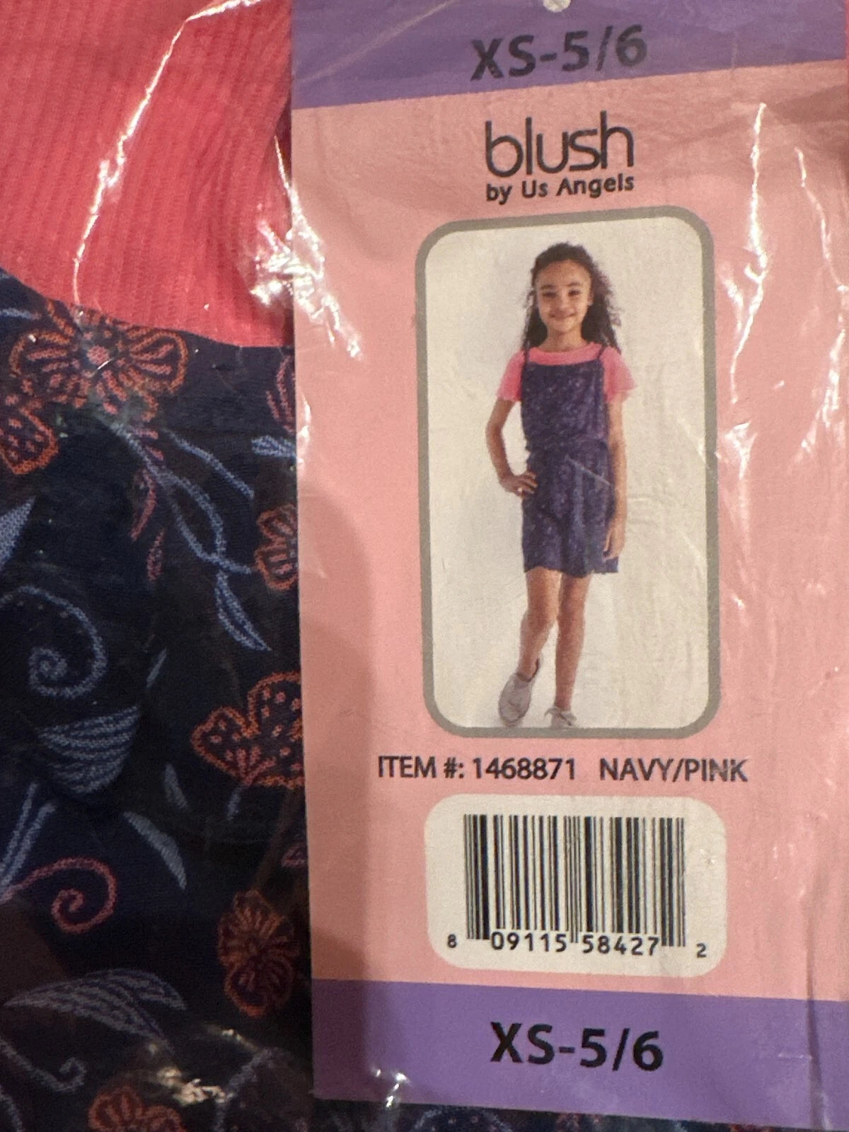 Blush by Us Angels Girl 2 Piece Romper T-Shirt Set, NAVY - PINK, XS 5/6