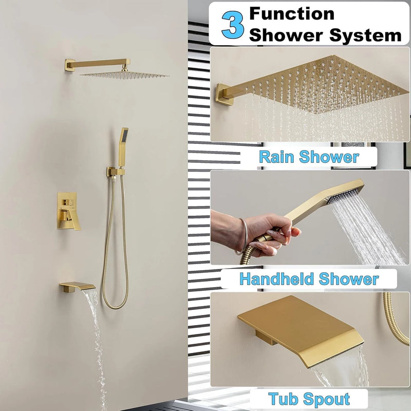 Fatspas 12 Inch Shower Faucet Set, Rainfall Shower System with Tub Spout