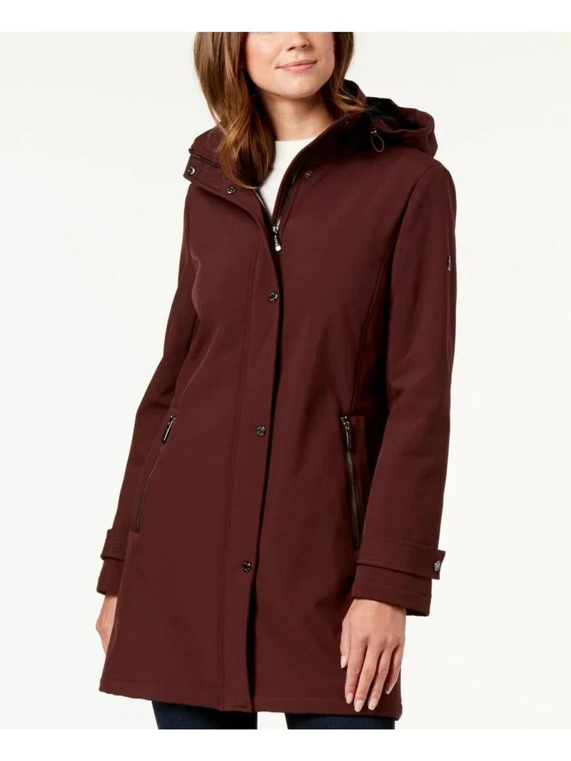 CALVIN KLEIN Womens Pocketed Rain Coat, MAROON, XS MSRP: $200