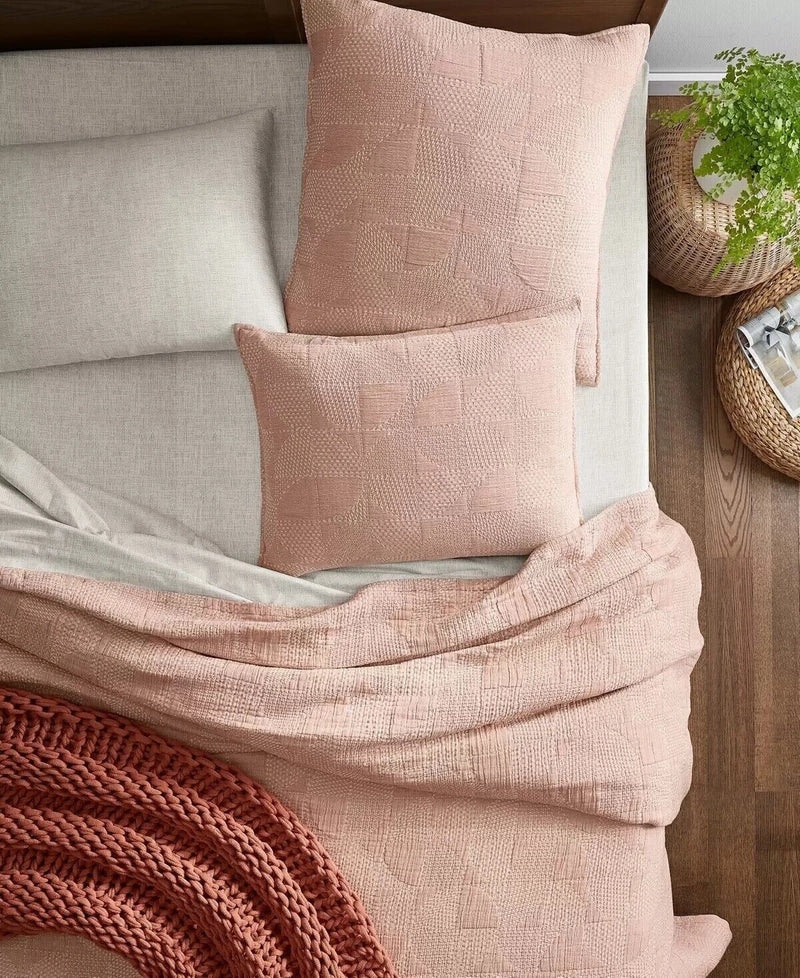 Oake Faux Embroidery Geo Stitch 100% Cotton Coverlet, Terracotta, King MRSP $280