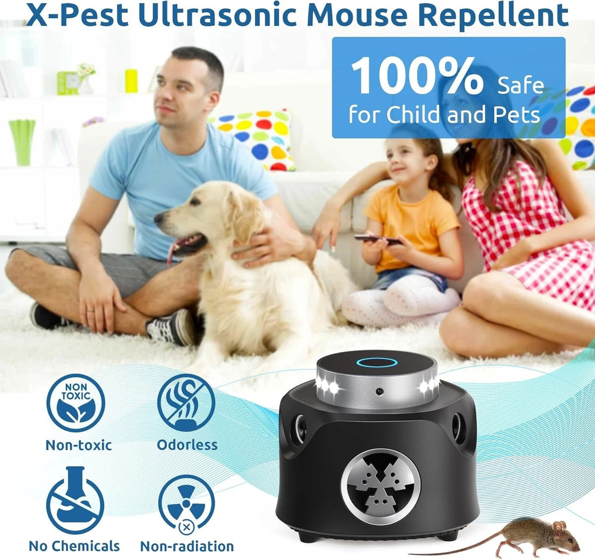 Ultrasonic Mouse Sentry 360° Mice Repellent Indoor Deterrent with 9 Strobe LEDs