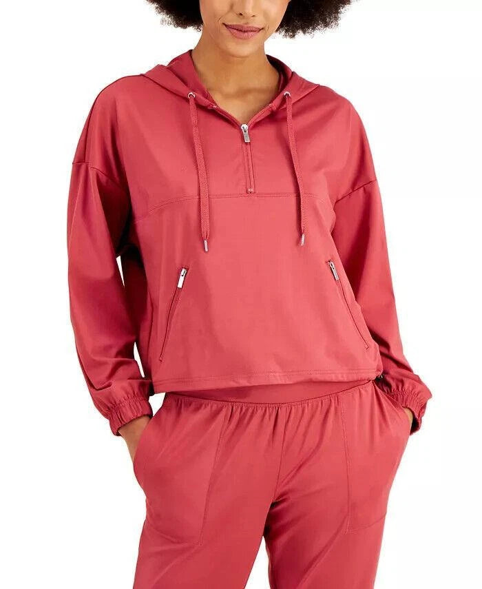 Ideology Women's Cropped Quarter-Zip Hoodie, Rosetta, M