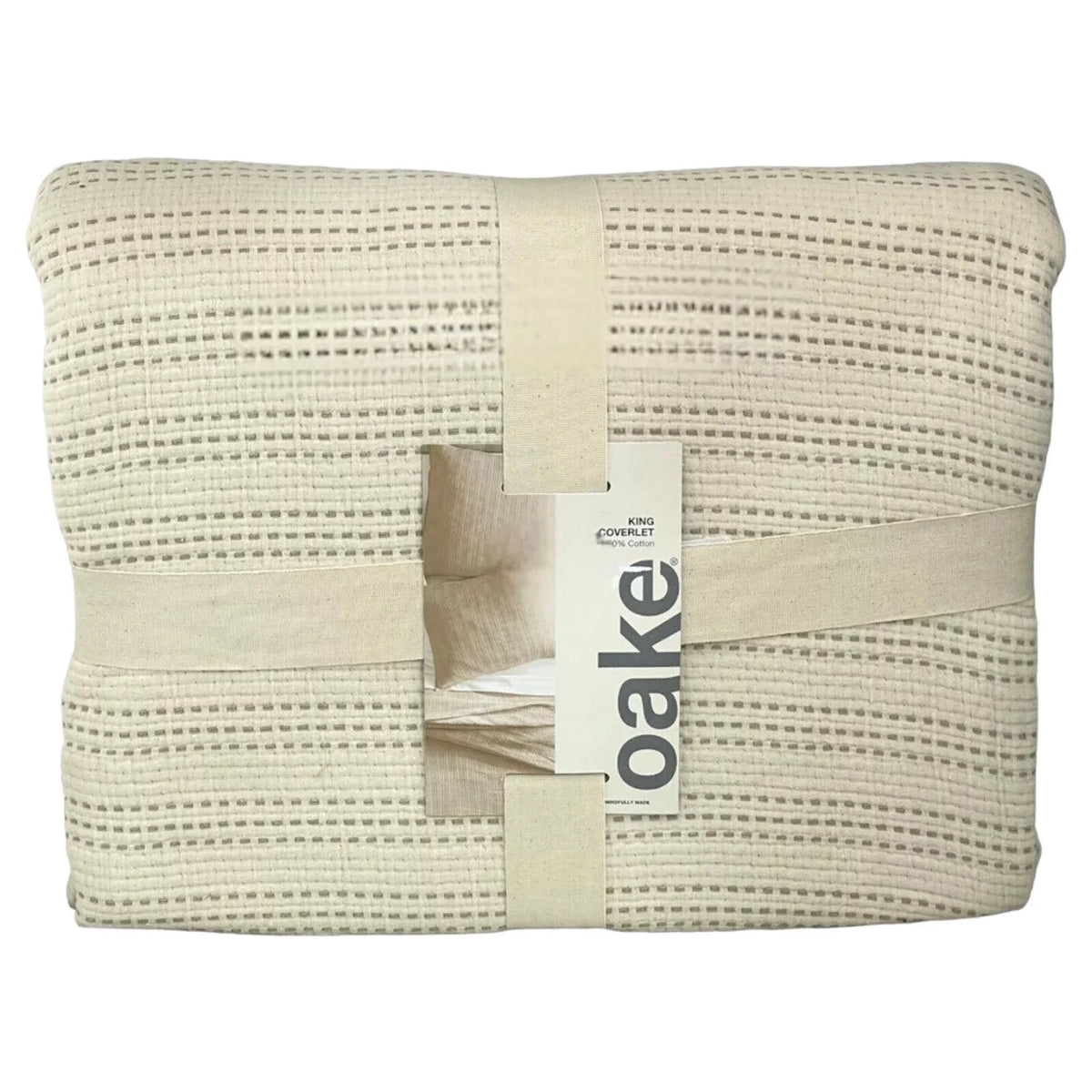 Oake Soft Contrast Stitch 100% Cotton Coverlet, Ivory, King MSRP $240