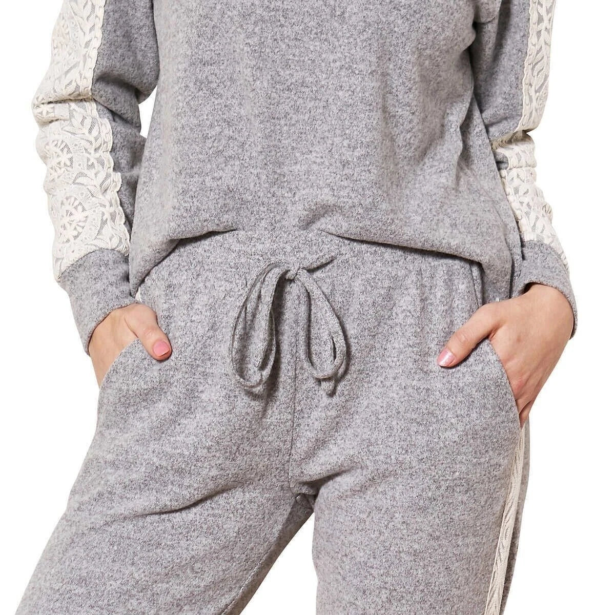 Flora Nikrooz Ladies Lace Trim Casual Pajama Lounge Jogger Pants, Gray, S