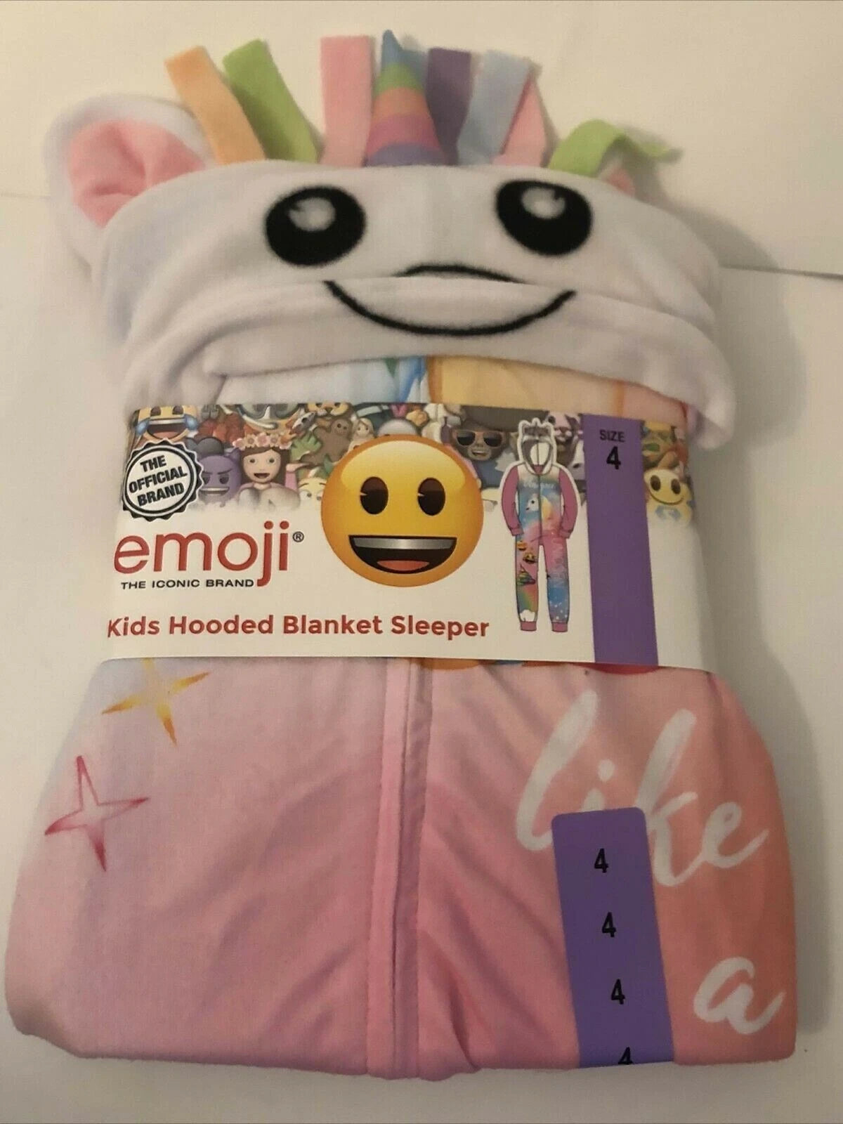 Emoji Girls Kids Hooded Blanket Sleeper, UNICORN HEARTS - SMILEY FACE, 4