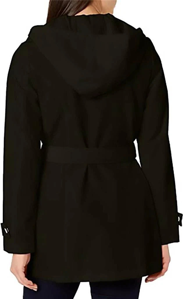 Authentc Nautica Women's Hooded Raincoat with Belt Jacket, Black, Large