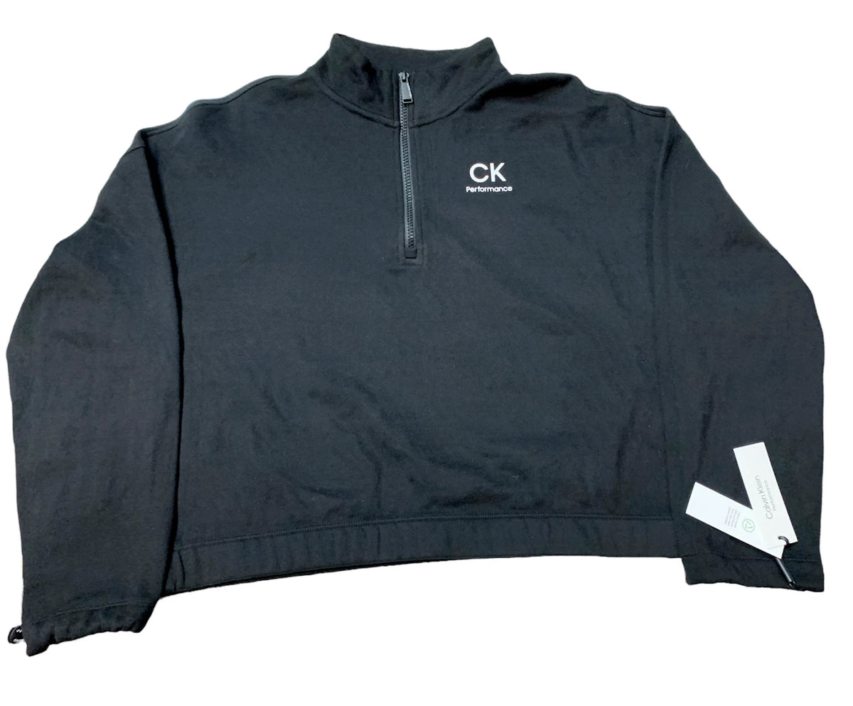 Calvin Klein Womens Cotton Long Sleeve 1/2 ZIP Sweatshirt, BLACK, XL