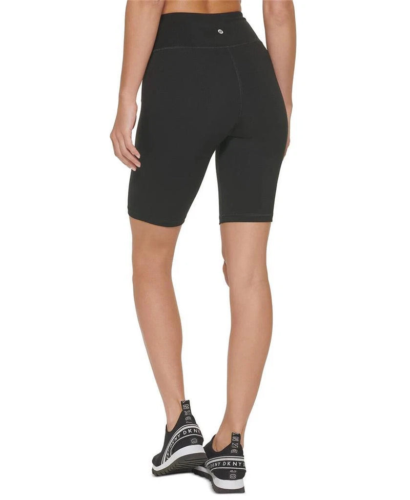 DKNY Sport Ladies High-Waist Logo-Print Skinny Fit Bicycle Shorts, BLACK, XS