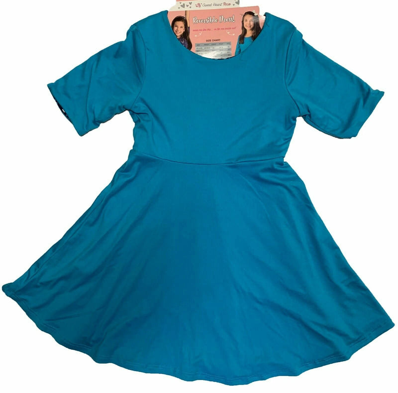 Sweet Heart Rose Girls Reversible Dress, TEAL, XL(14)