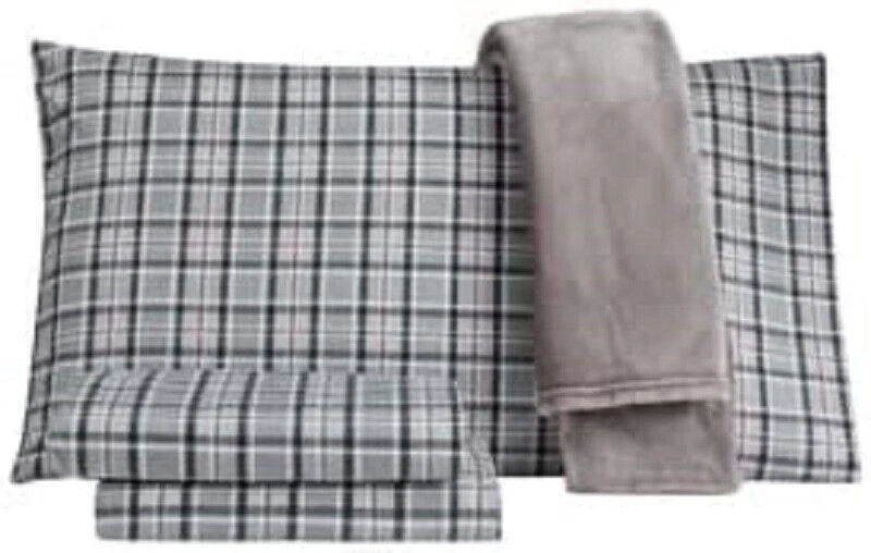 Tradition Collection Three Piece Sheet Set With Plush Throw, Queen, Charcoal
