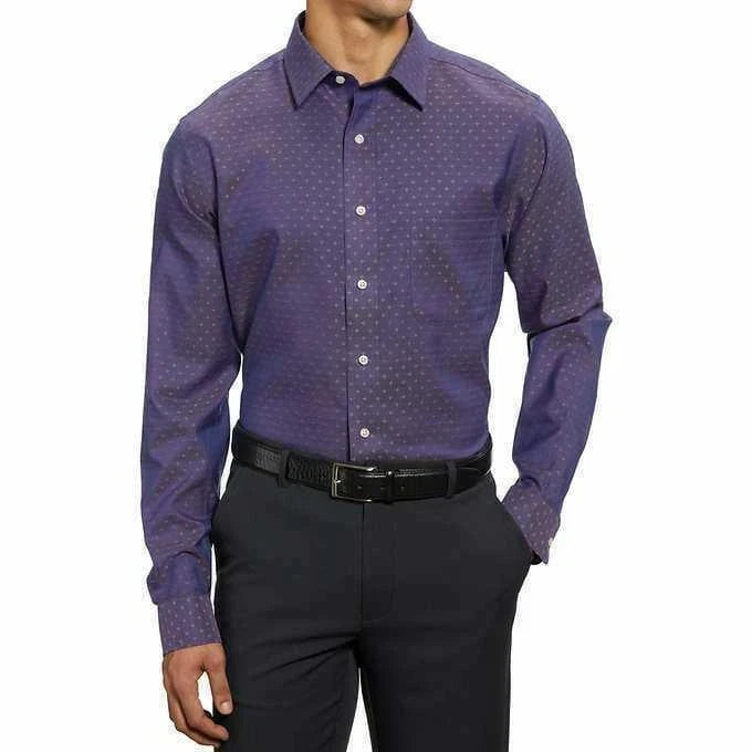 Kirkland Signature Men's Tailored Fit Non-Iron Shirt PURPLE FLOWER, 16 X 36/37
