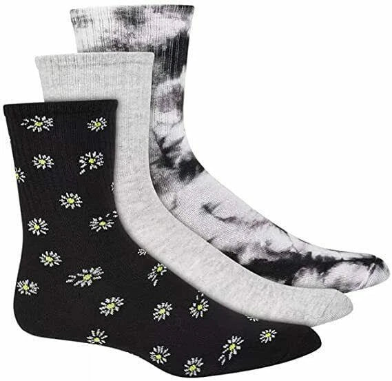 Jenni Women's 3Pack Daisy &amp; Tie-Dyed Crew Socks, Shoe size 5-9 Sock size 9-11
