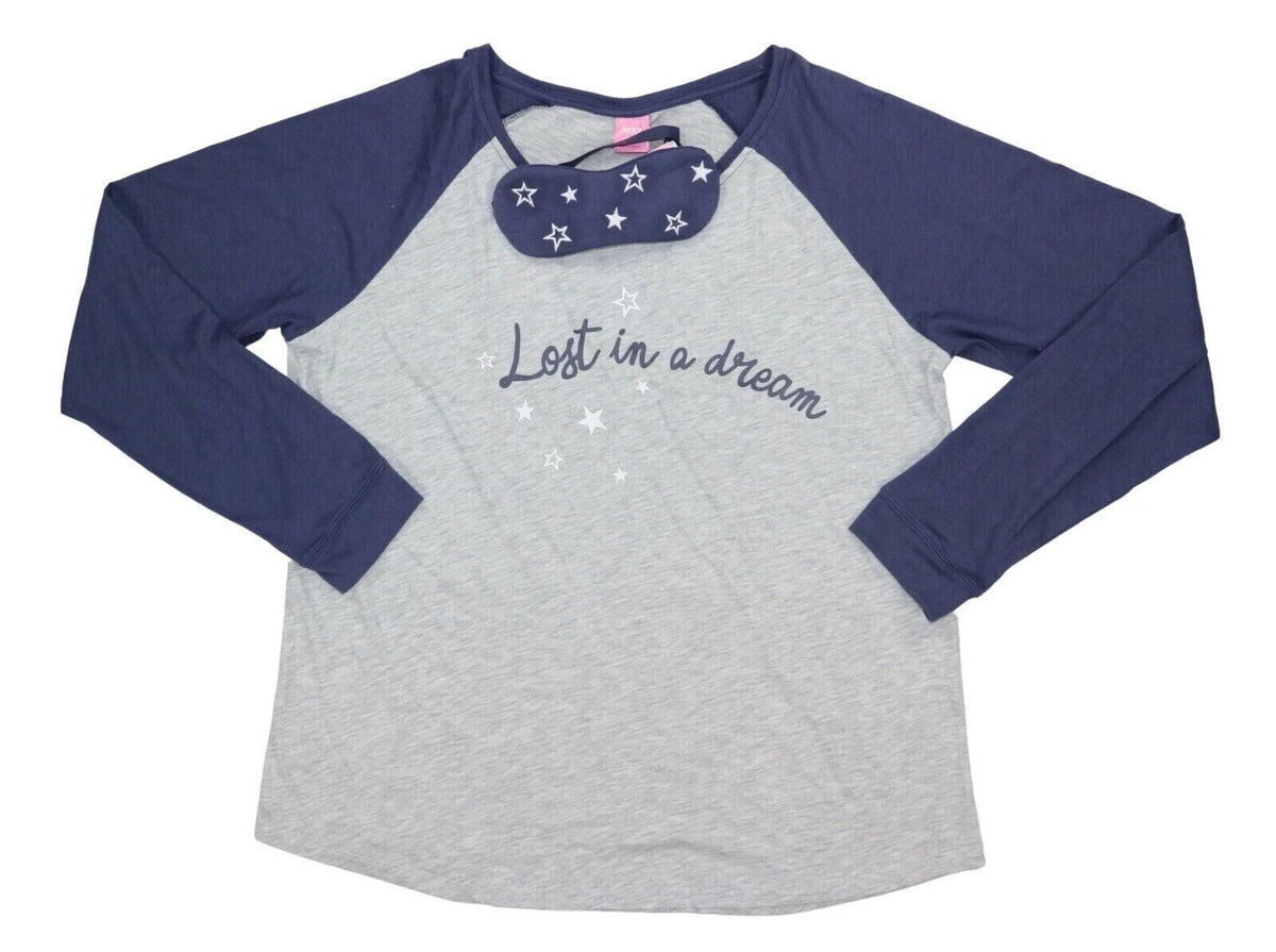 Jenni Jennifer Moore Lost in a Dream Pajama Top &amp; Eyemask Set, Grey/Navy, XXL