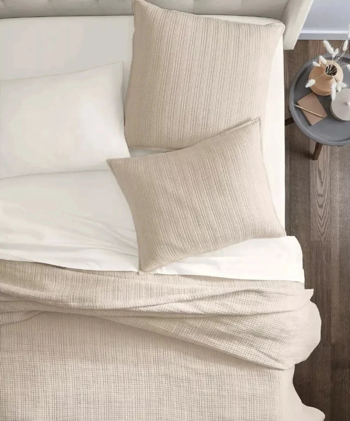 Oake Soft Contrast Stitch 100% Cotton Coverlet, Ivory, King MSRP $240