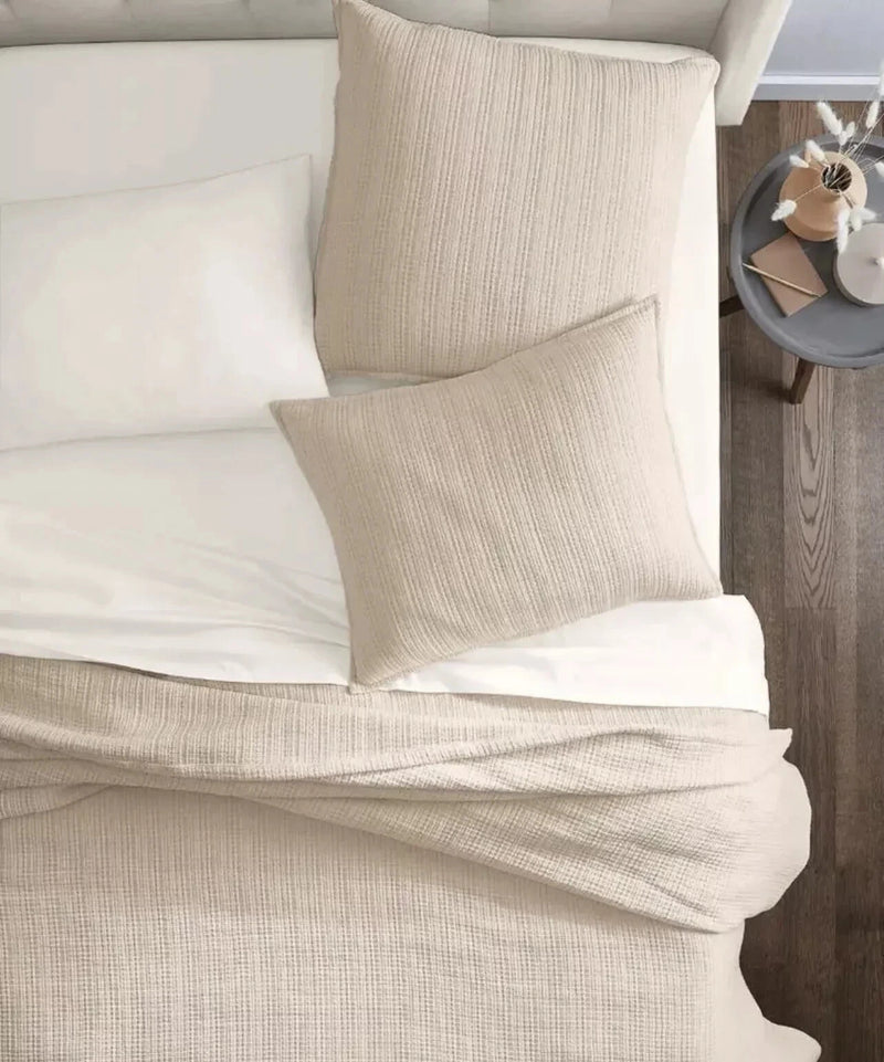 Oake Soft Contrast Stitch 100% Cotton Coverlet, Ivory, King MSRP $240