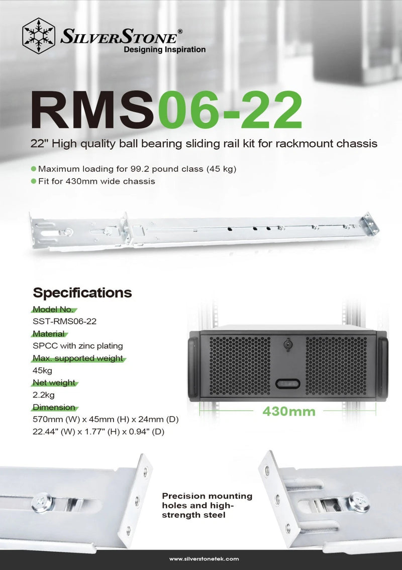 Silverstone SST-RMS06-22 RM 201/RM400 Chasis Rackmount Rail Slide