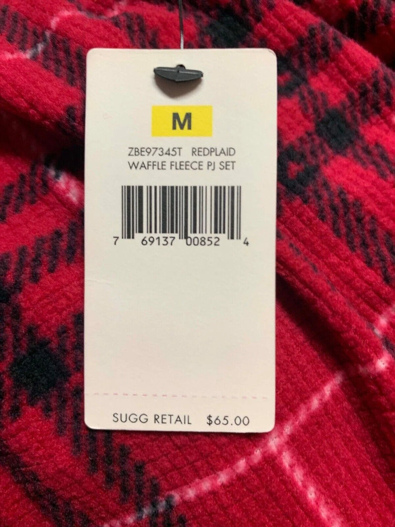 Betsey Johnson Womens Printed Waffle Fleece Pajamas Top Red Plaid M TOP ONLY