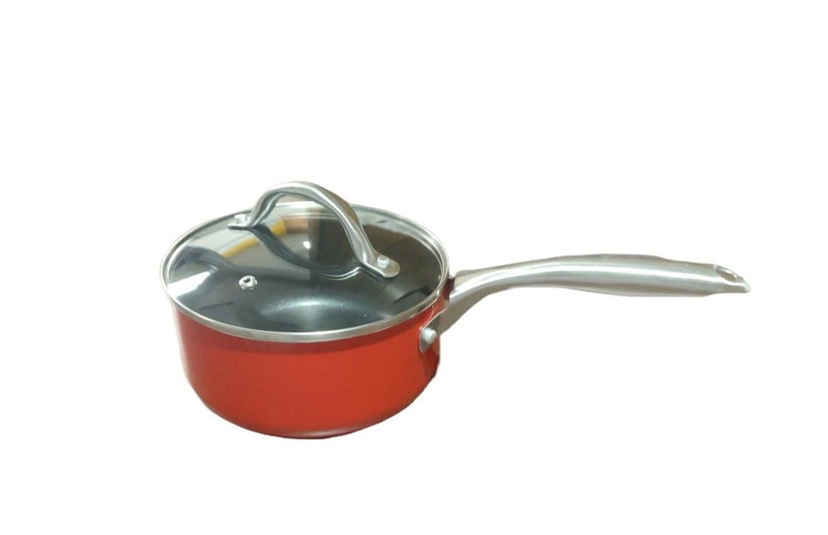 Sedona Two Layer Nonstick 7-Piece Cookware Set with Tempered Glass Lids- Red