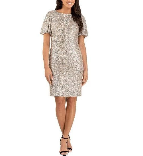 Hilary Radley Womens Sequin Dress, CHAMPAGNE, Small