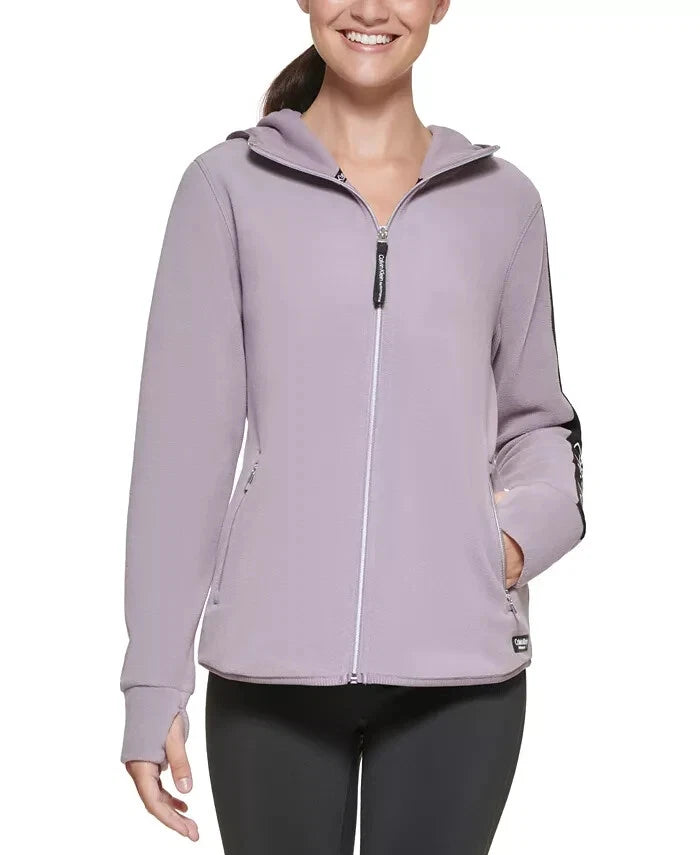 Calvin Klein Performance Women's Logo Tape Zip Front Hoodie, Purple, XL