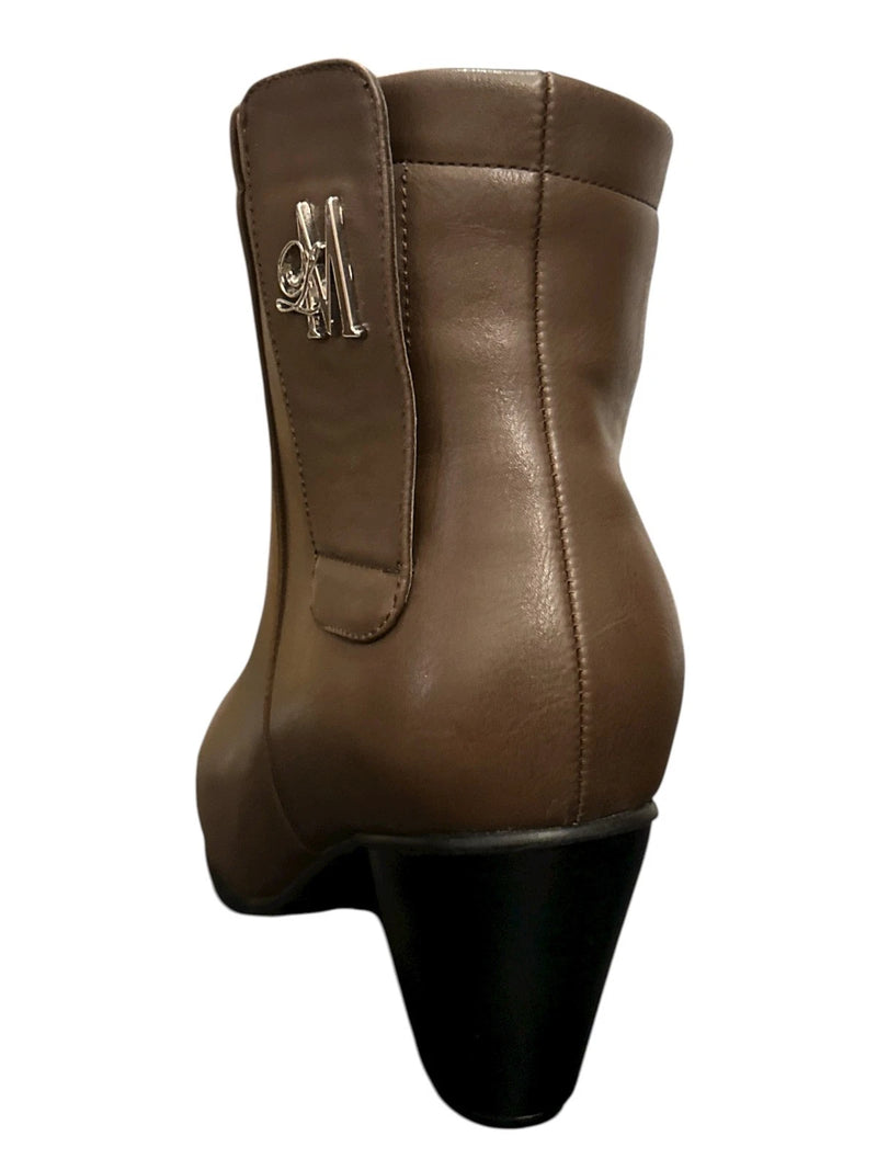 Llynda More Women's Faux Leather Comfortable Mid Heel Ankle Boot ( 6, Brown )