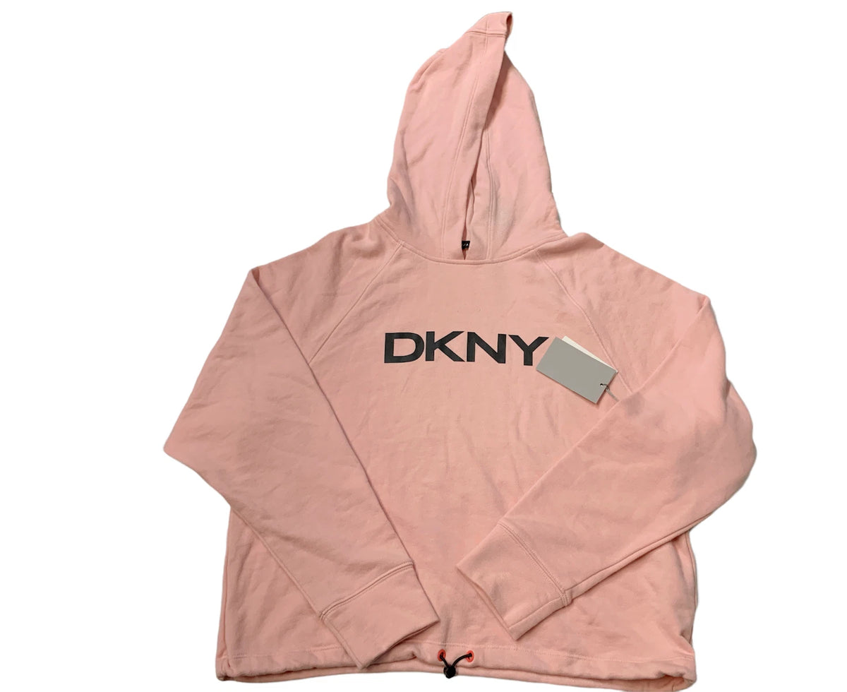 DKNY Womens Long Sleeve Drawstring-Hem Graphic Hoodie, Rosewater, Medium