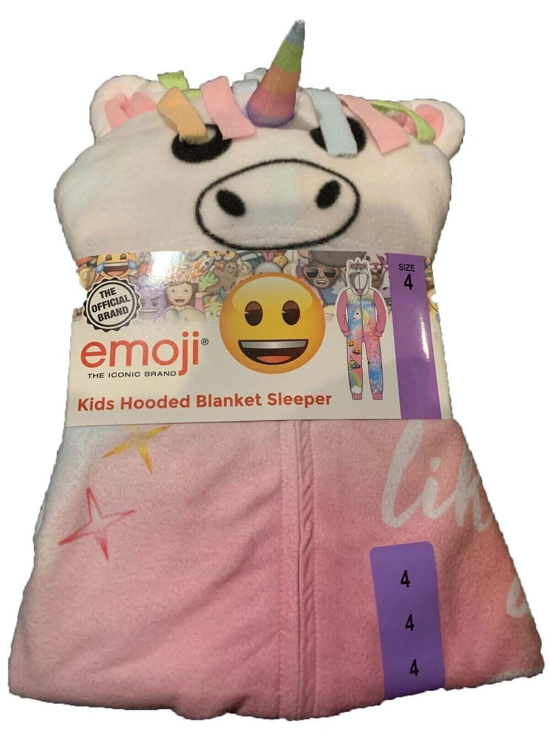 Emoji Girls Kids Hooded Blanket Sleeper, UNICORN HEARTS - SMILEY FACE, 4