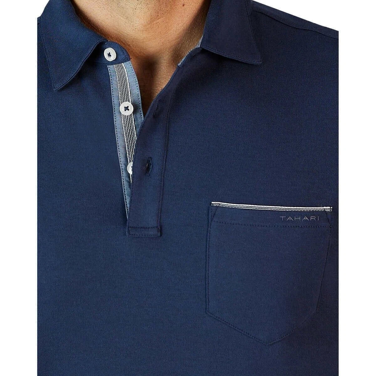 Tahari Men's Fine Cotton Interlock Short Sleeve Polo Shirt, NAVY, S