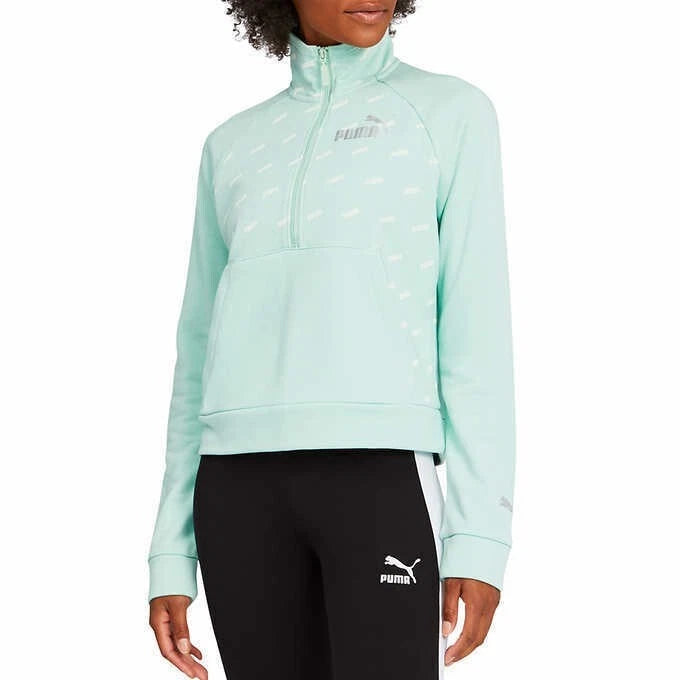 Puma Ladies' Half Zip Cropped Pullover W/ Front Pocket, GREEN, S