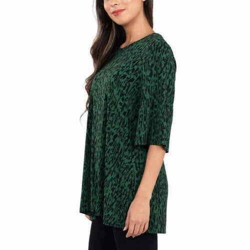 Leota Ladies' Tunic Quarter Sleeve Shirt Top, VINES GREEN, L