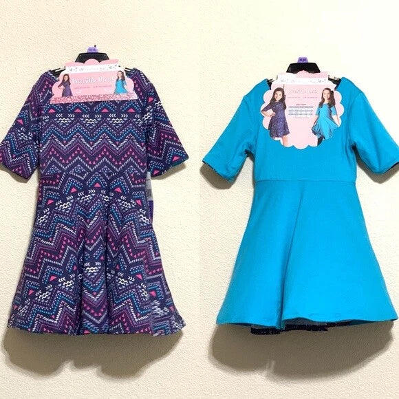 Sweet Heart Rose Girls Reversible Dress, TEAL, L(10/12)