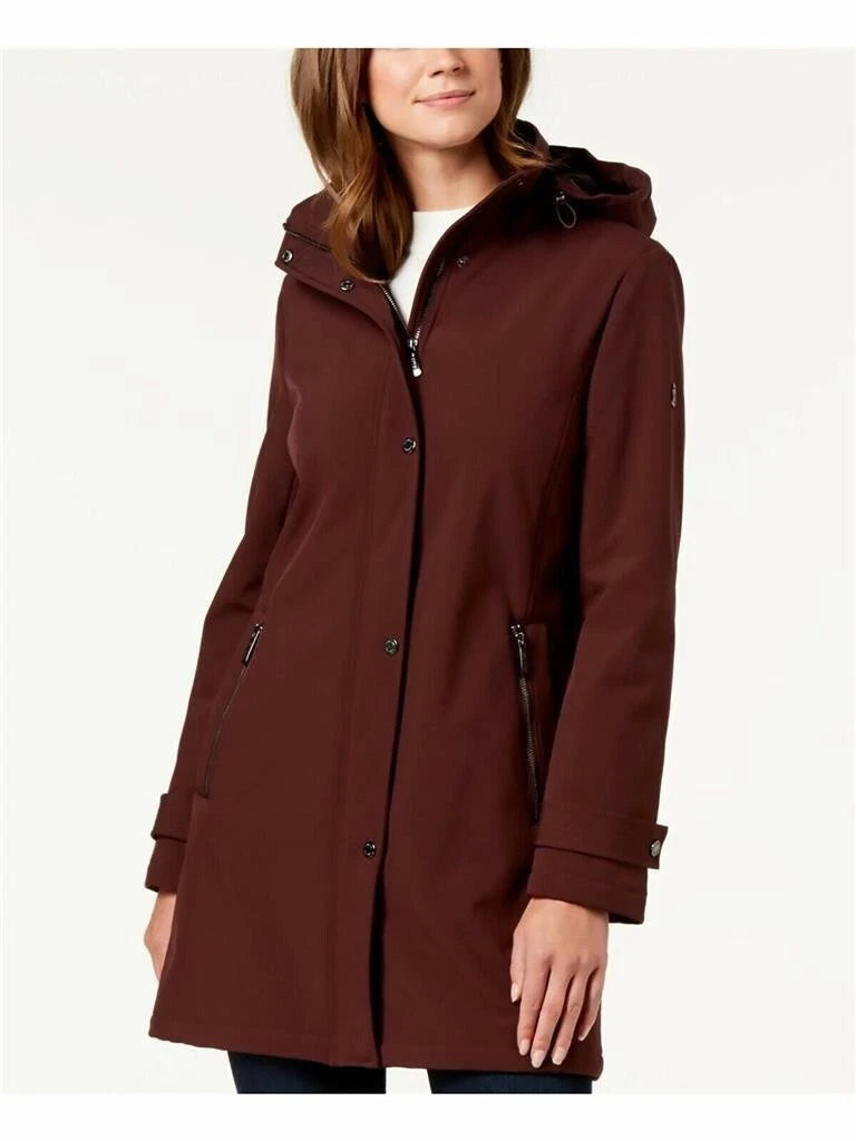 CALVIN KLEIN Womens Pocketed Rain Coat, MAROON, XS MSRP: $200