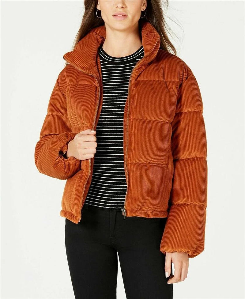 Authentic Collection B Juniors' Cropped Corduroy Puffer Coat (XXL, Rust)