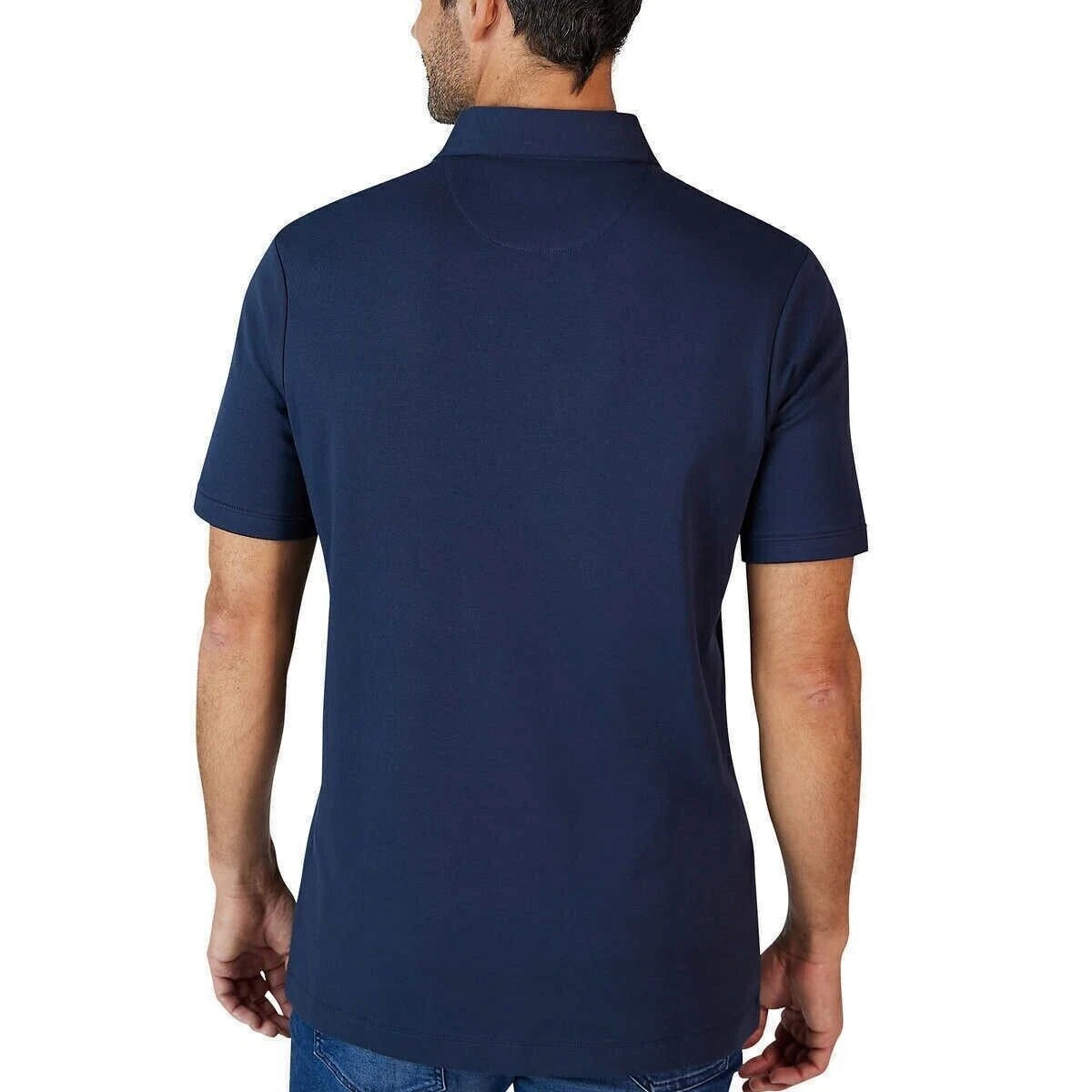 Tahari Men's Fine Cotton Interlock Short Sleeve Polo Shirt, NAVY, S