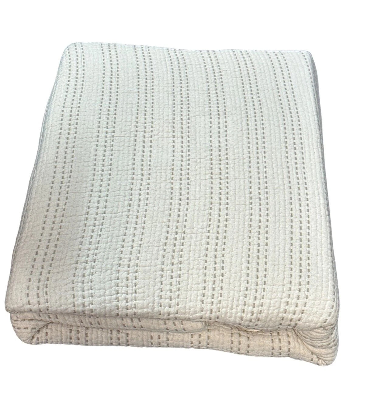 Oake 100% Cotton Super Soft Contrast Stitch Coverlet Queen, Ivory MSRP $200