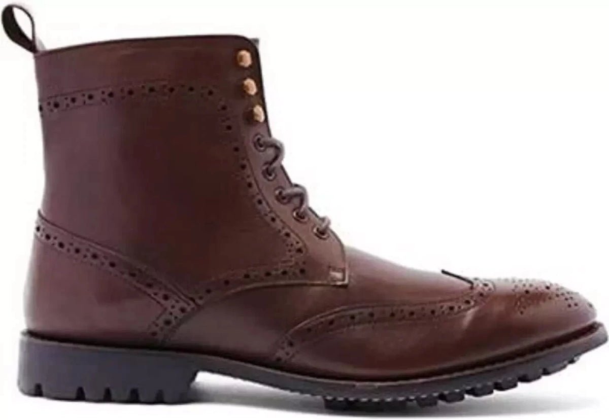Anthony Veer Grant Men's Wingtip Oxford Leather Boot -Chocolate Brown Size10.5