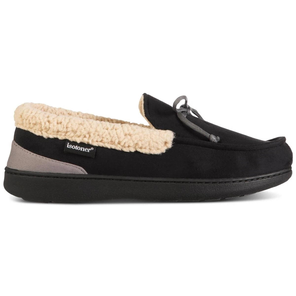 isotoner Mens Faux Suede Memory Foam Moccasin Slippers, BLACK, SIZE XXL 13-14
