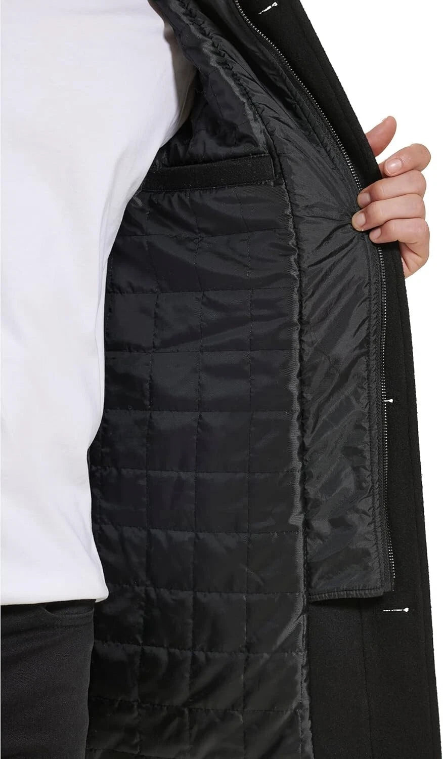 Kenneth Cole Men's Wool Single Breast Front Inner Quilted Wing Collar Coat BLK M