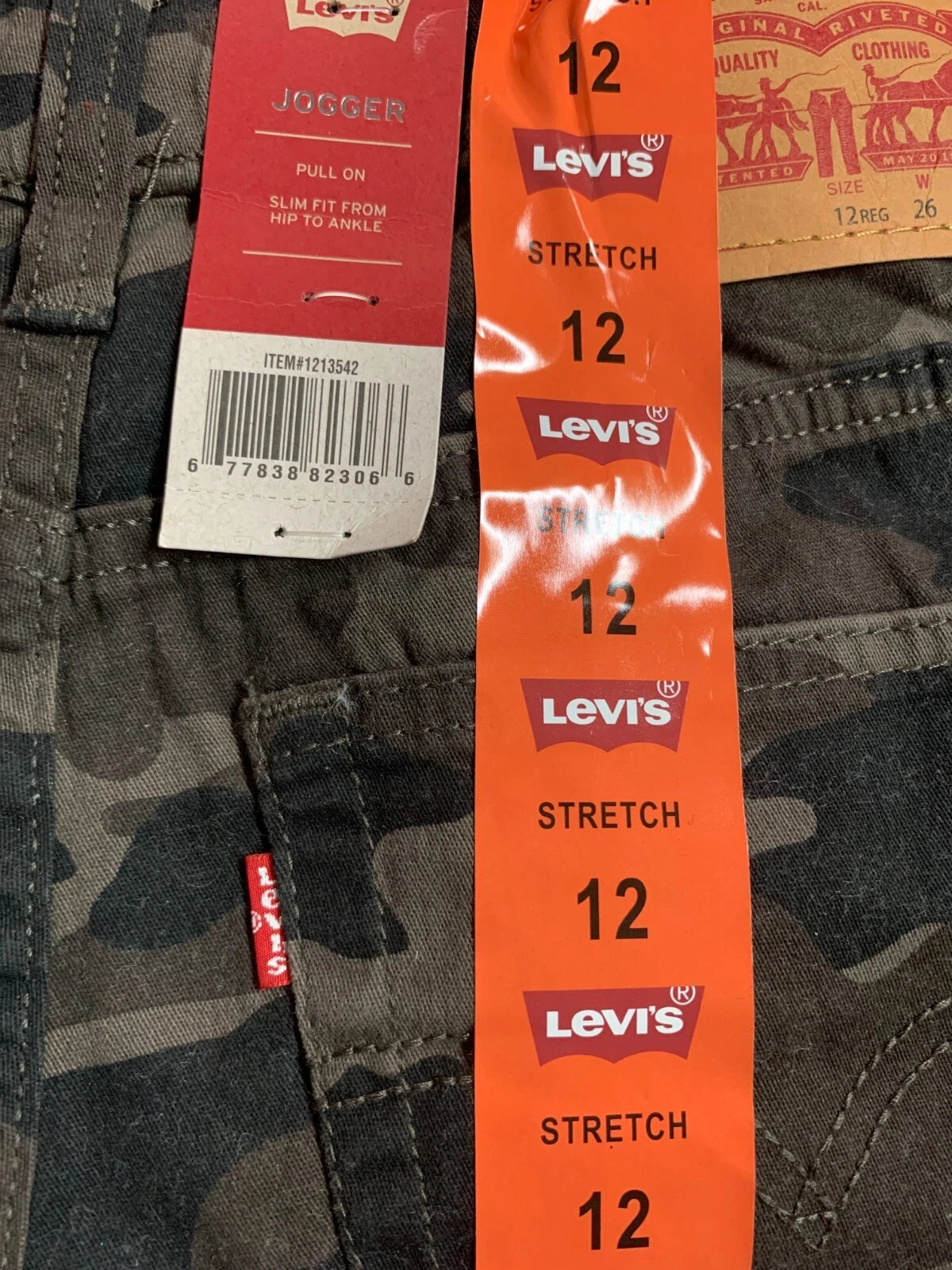 Levi's Boy's Pull-On Slim Fit Jogger, GREEN CAMO, 12